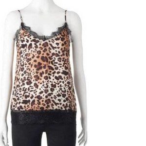Womens Camisole Heart & Soul Medium Brown Leopard Lace Trim Adjust Strap V-Neck